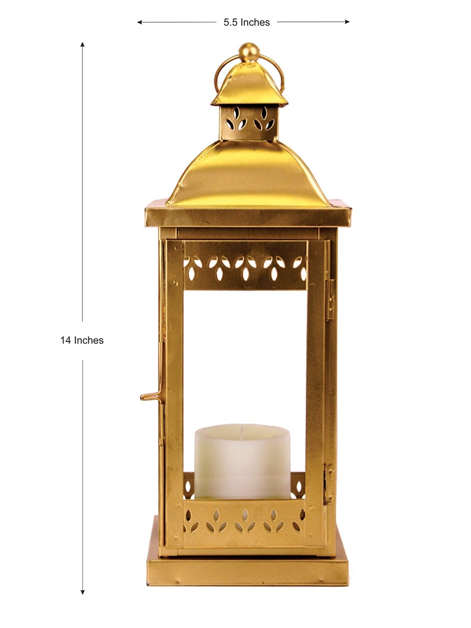 HOSLEY Gold Metal Decorative Lantern with Pillar Candle