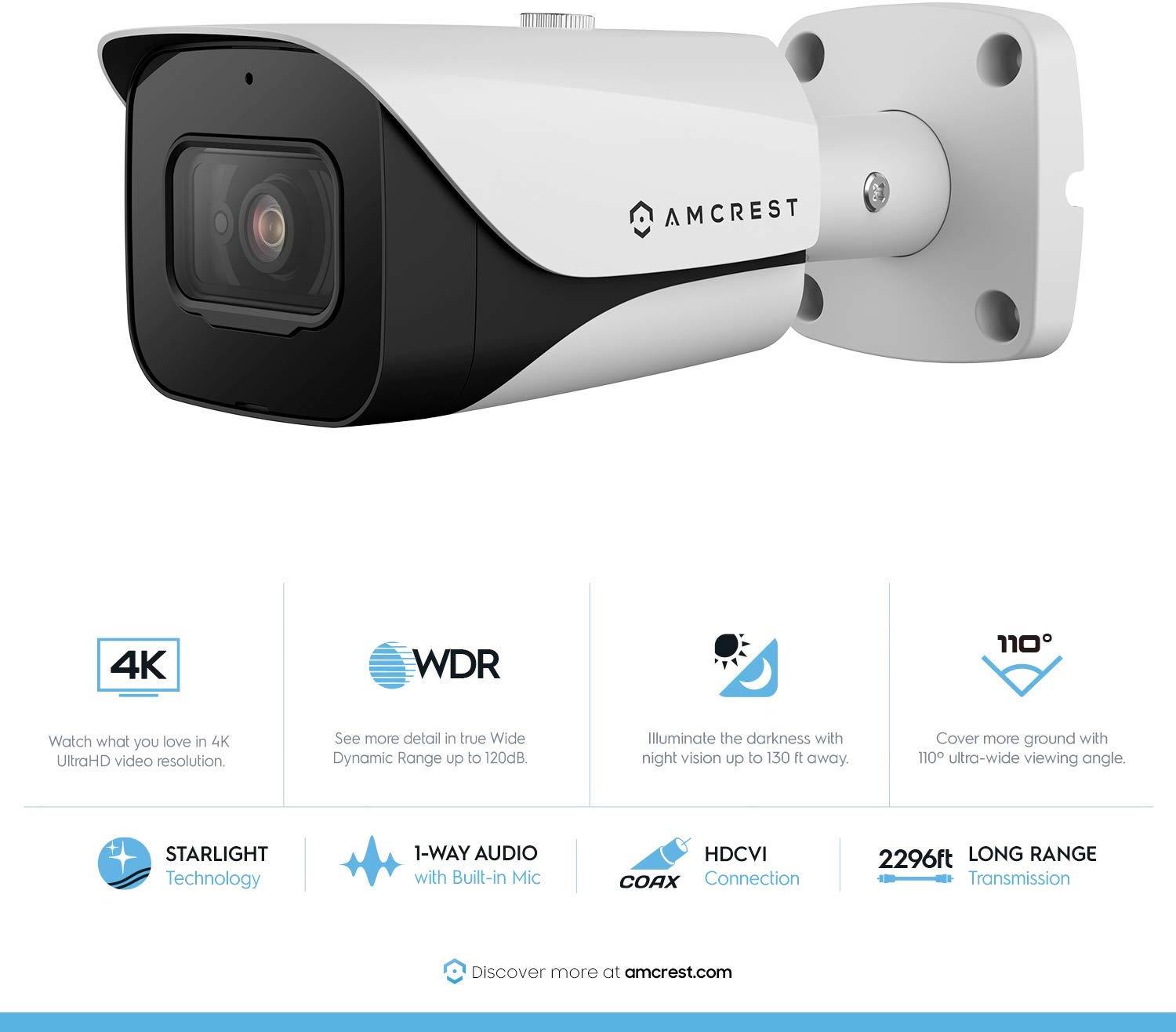 Amcrest 4K Security Camera System 8CH 8MP Video DVR with 8X 4K 8MP Indoor Outdoor Weatherproof IP67 Bullet & Dome Cameras, 2.8mm Lens, HDD Not Included, for Home Business, White (AMDV8M8-4B4D-W)