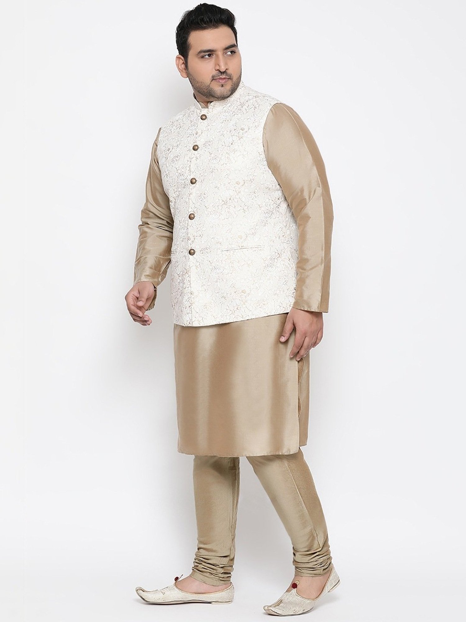 KISAH PLUS Off White Regular Fit Printed Kurta Set With Jacket