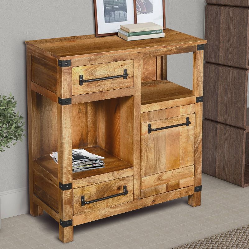 Wooden Cabinet with 2 Spacious Drawers and 2 Open Shelves Brown/Black - The Urban Port