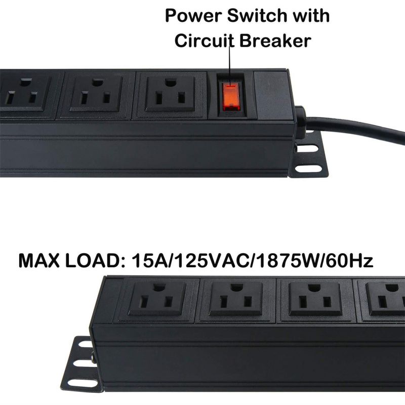 24 Outlets Heavy Duty Metal Power Strip with 9.8ft Cord and Power Switch Control, Rack-Mount PDU Power Strip,Offers 1U/15A/125V, 1875W Maximum Power,Black