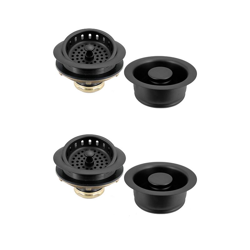 Westbrass 2 x D2165-62 Kitchen Garbage Waste Disposal Brass Sink Basket Strainer with Rubber Stopper for 3.5 Inch Drains, Matte Black (2 Pack)