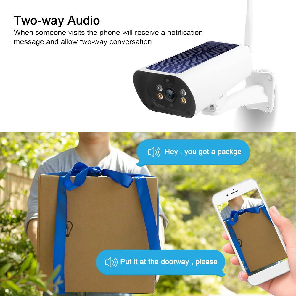 Wifi Solar Camera 1080P Wireless Minitor Plug-in Free Support Adaptive Code Rate Voice Call Remote Wake Two Solar Panel