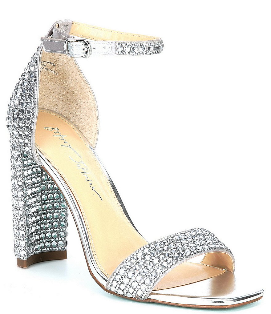 Blue by Betsey Johnson Rina Oversized Rhinestone Embellished Ankle Strap Dress Sandals