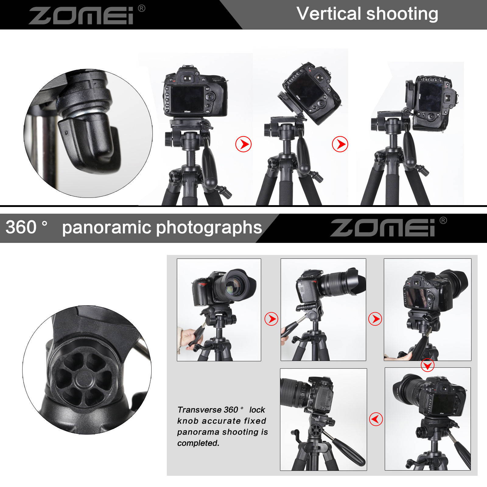 Zomei Q111 Professional Heavy Duty Aluminium Tripod&Pan Head 55inch Panoramic Camera Tripod Lightweight with 1/4 Quick Release Plate for Digital SLR Canon Nikon Sony Samsung etc