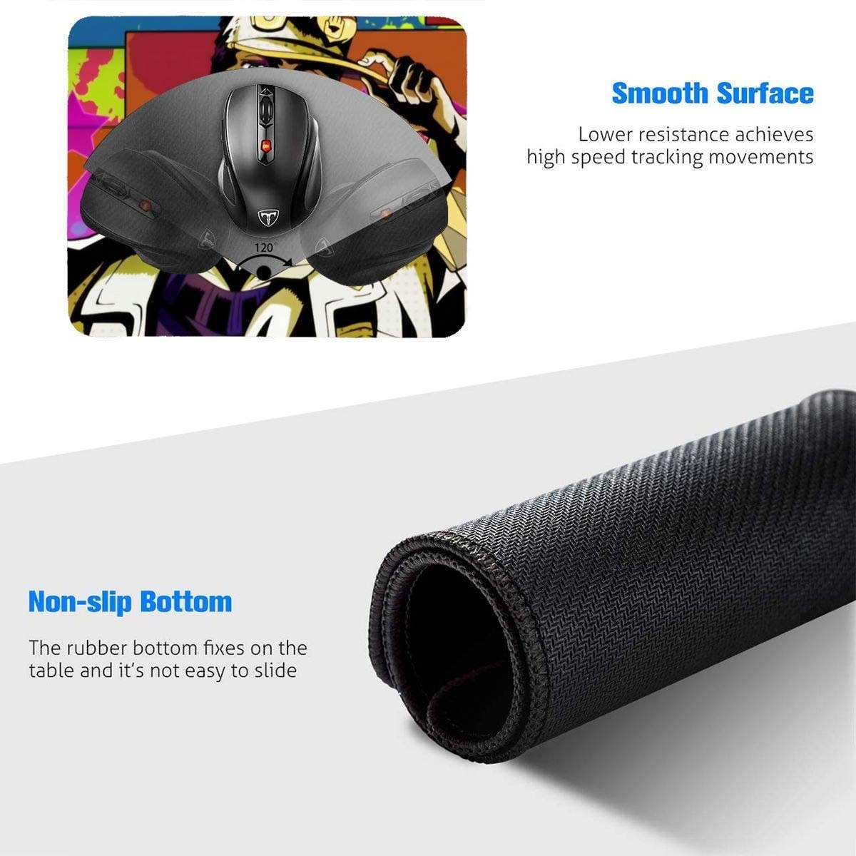 JoJo's Bizarre Adventure Mouse Pad Non-Slip Mouse Pad Rectangle Rubber Gaming Mouse Pad Anime Mouse Pad Black 7.9 X 9.5 in