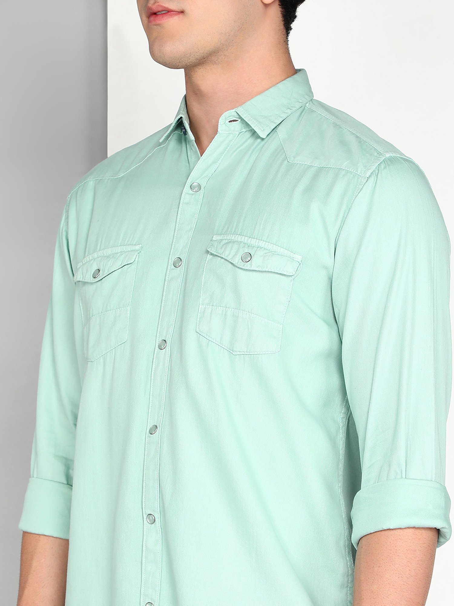 Kuons Avenue Mint Green Slim Fit Shirt