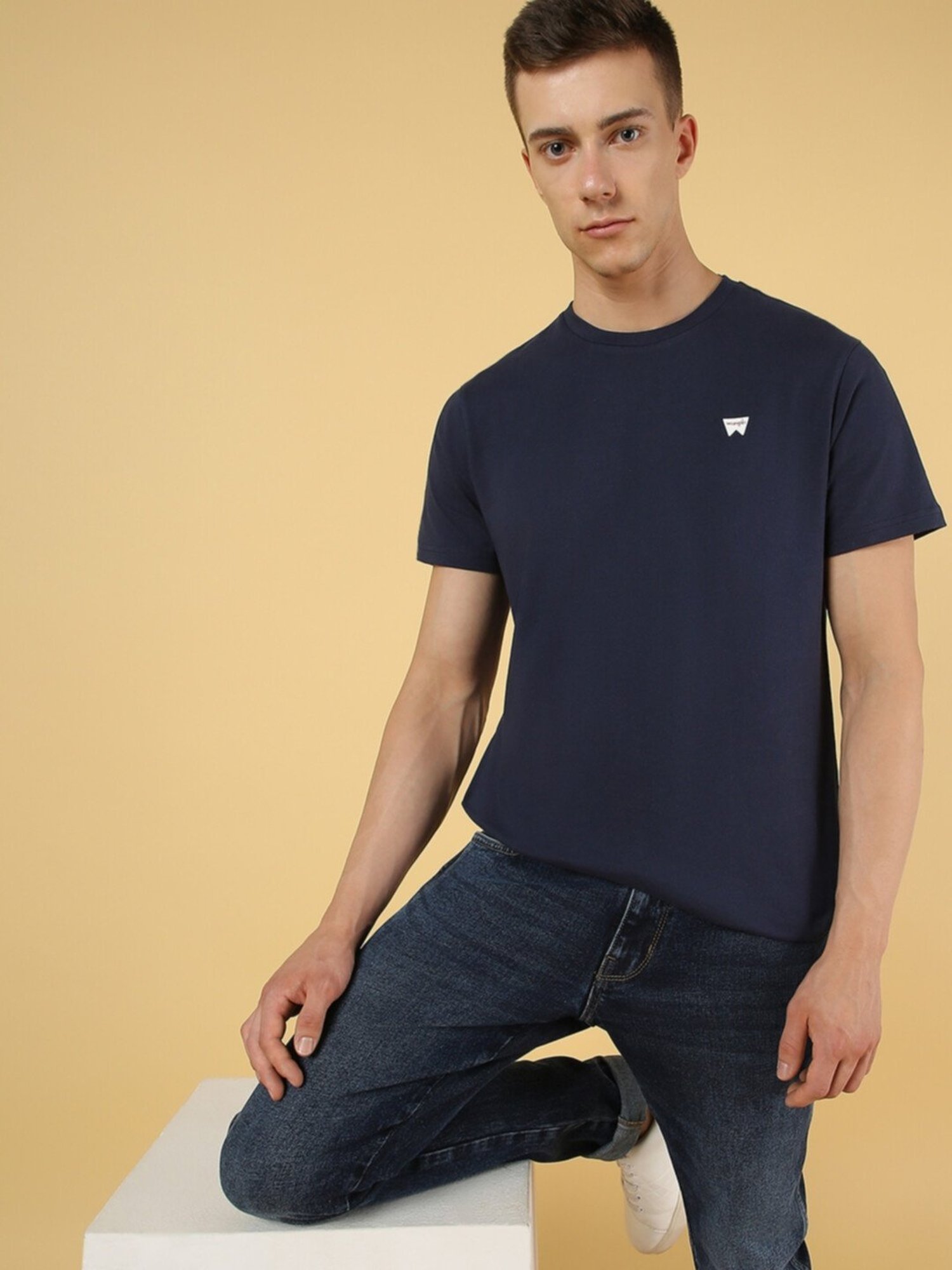 Wrangler Blue Cotton Regular Fit T-Shirt