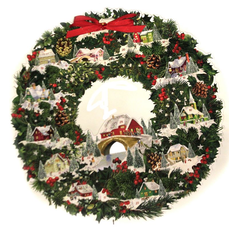 Christmas 19.0" Wreath With Festive Houses Advent Calendar Germany  -  Advent Calendars