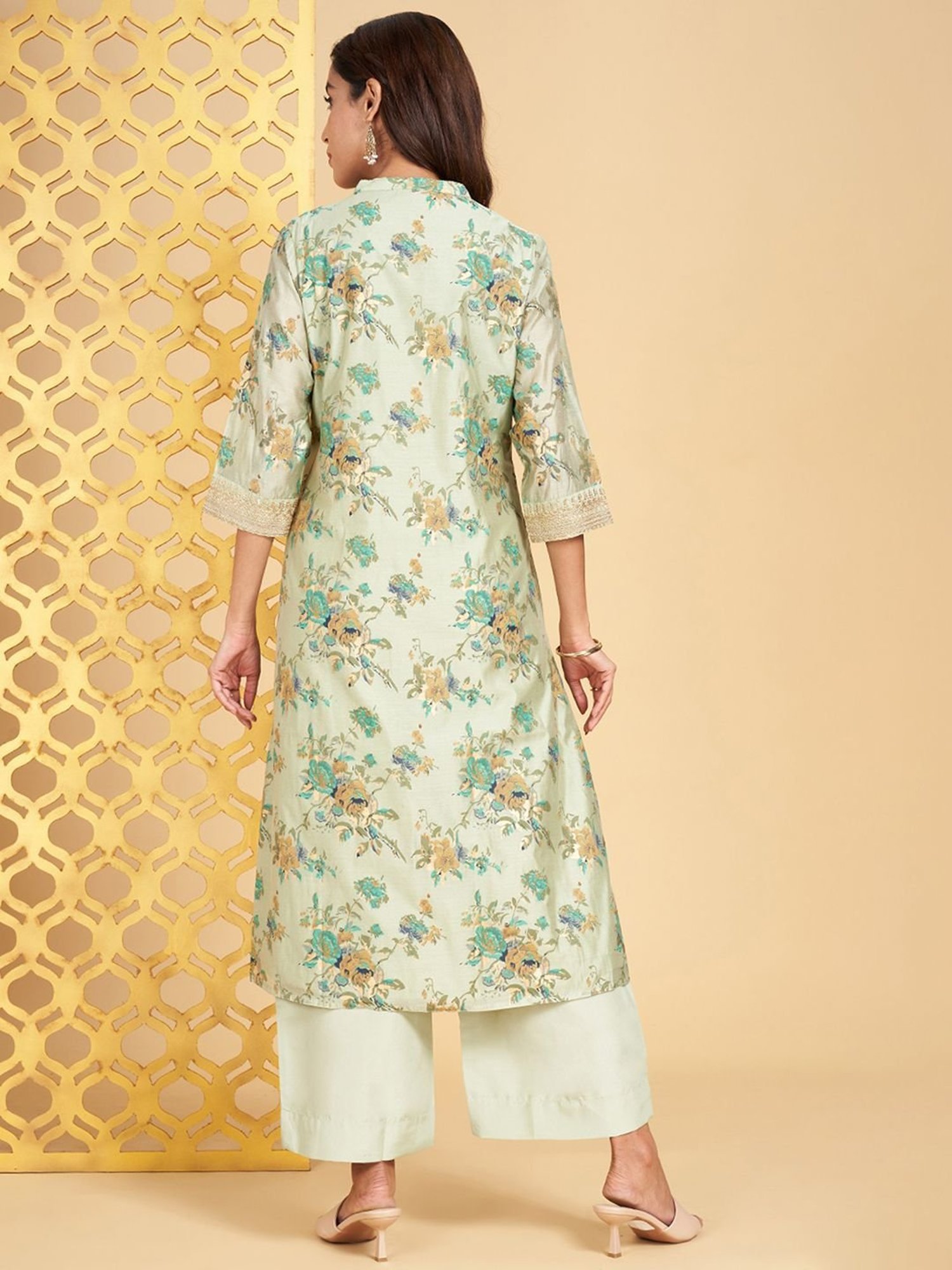 Rangmanch by Pantaloons Green Printed Kurta Palazzo Set