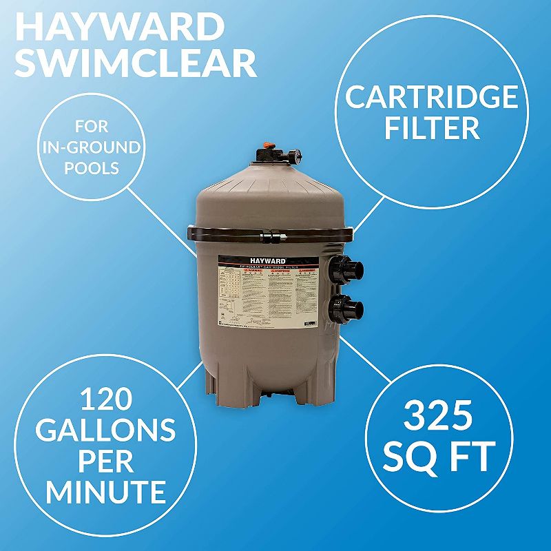 Hayward W3C3030 325 Square Feet SwimClear Outdoor In Ground Swimming Pool Cartridge Filter with Rapid Release Air Valve and Secure Flange Clamp