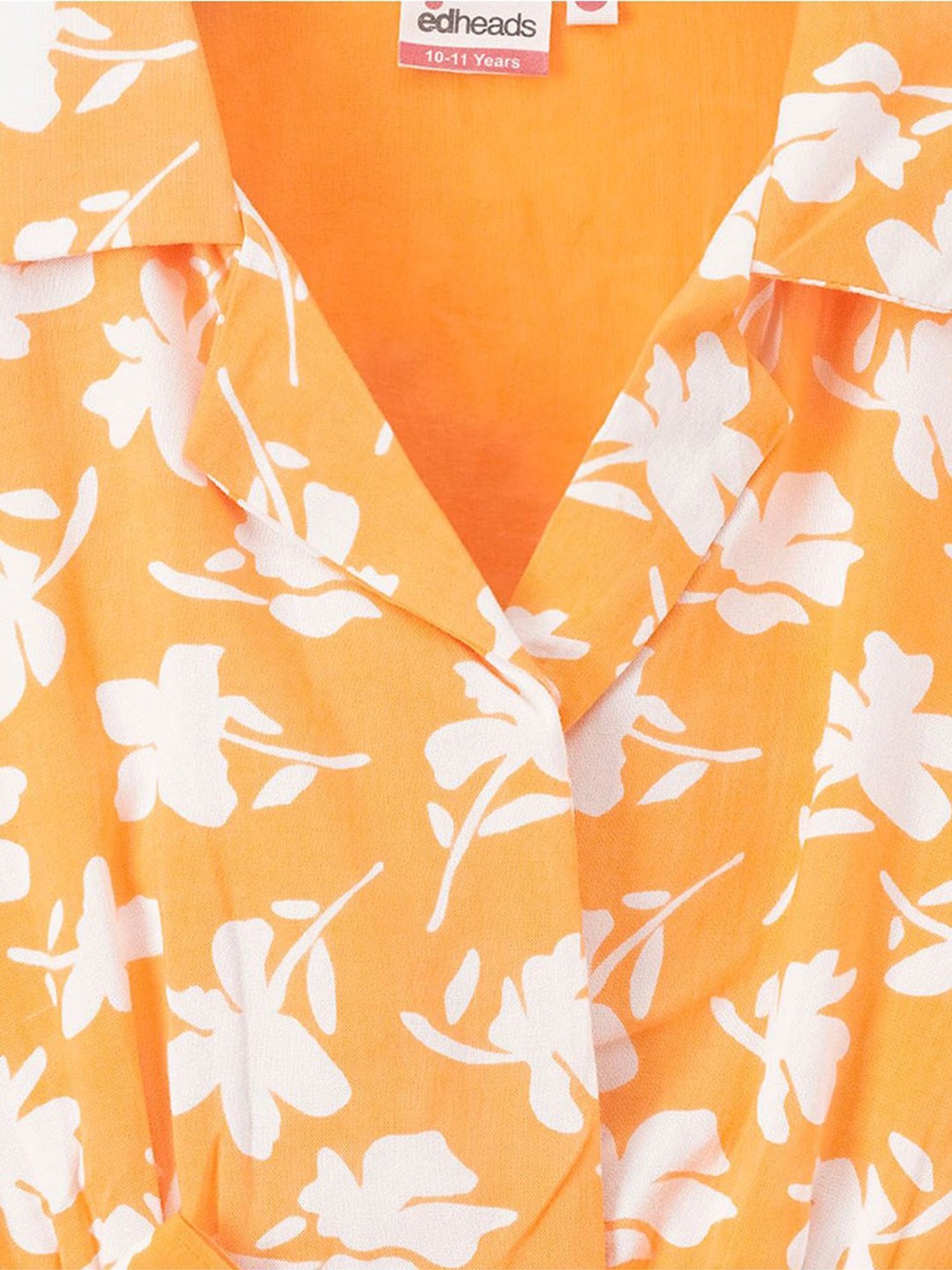 Edheads Kids Orange & White Cotton Floral Print Dress