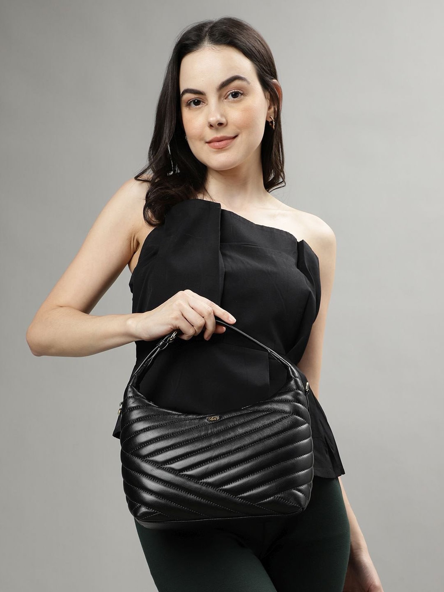 Dkny Black Leather Quilted Hobo Handbag