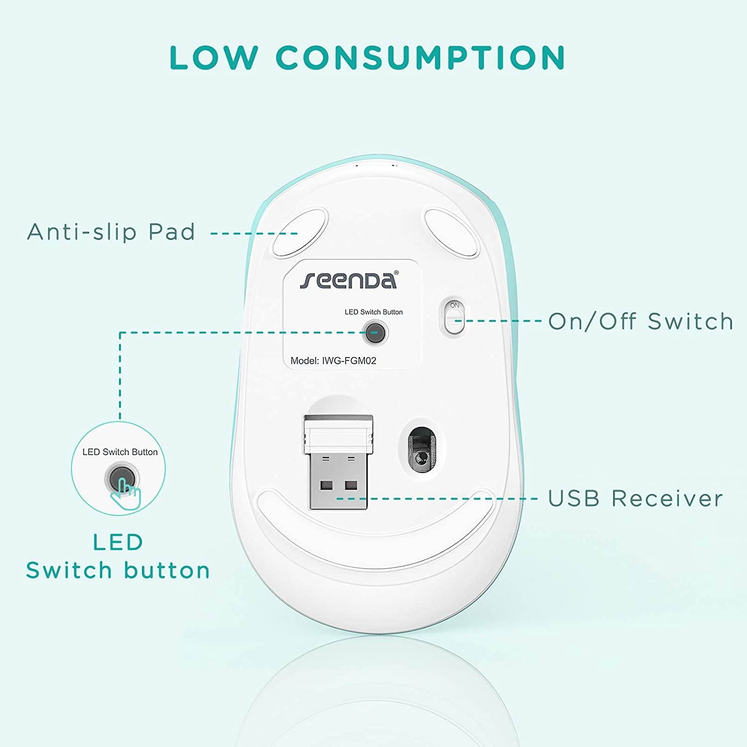 LED Wireless Mouse seenda Ultra Silent Rechargeable Light Up Mouse with USB Receiver Comfortable Cordless Mice and 3 Adjustable DPI for Kids Laptop Computer Chromebook Blue