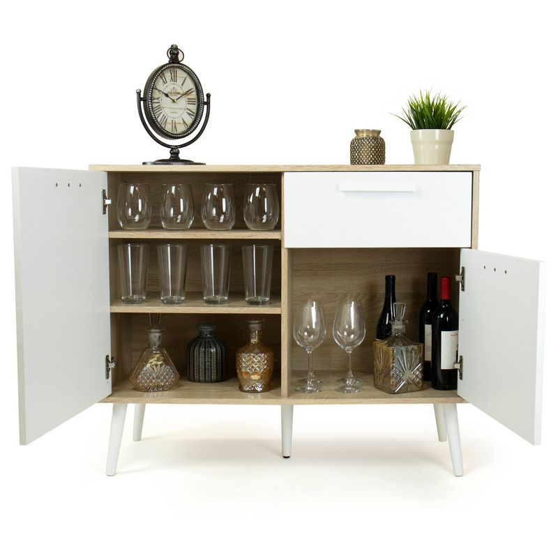 39" Stockholm Dining Buffet Table with Storage and Adjustable Shelving Light Wood/White - Humble Crew