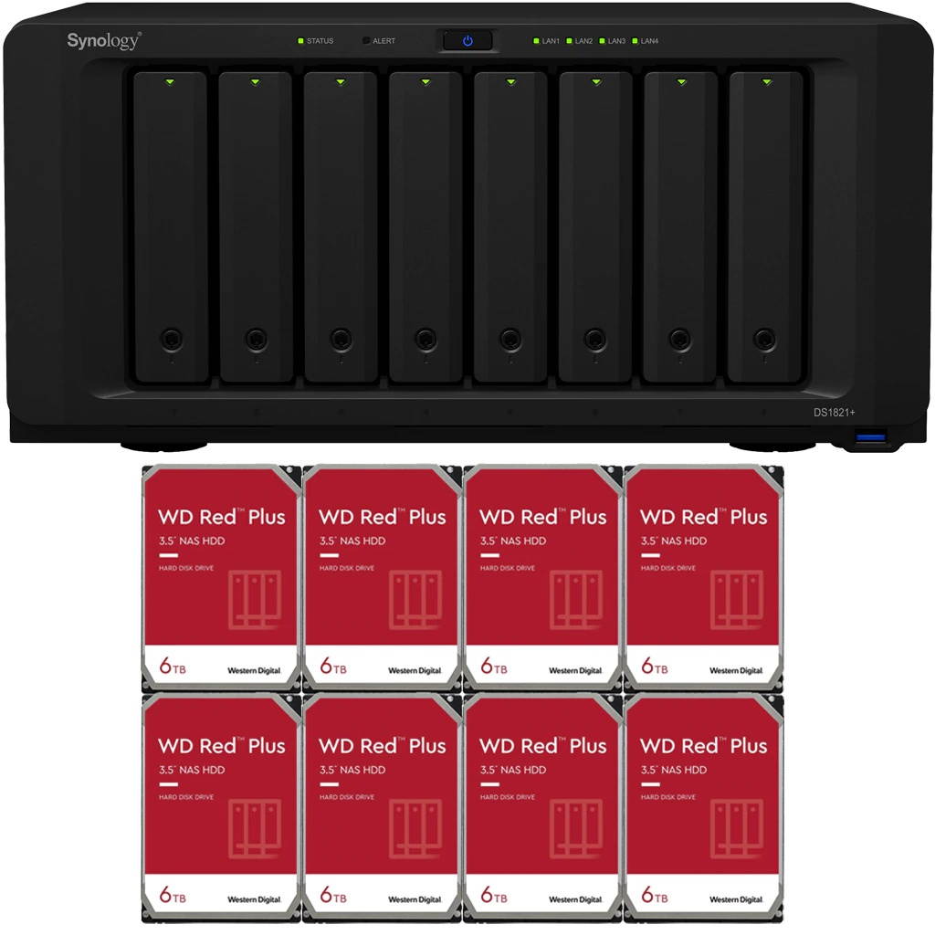 Synology DS1821+ DiskStation with 8GB RAM and 32TB (8 x 4TB) of Western Digital RED Plus NAS Drives Fully Assembled and Tested By CustomTechSales