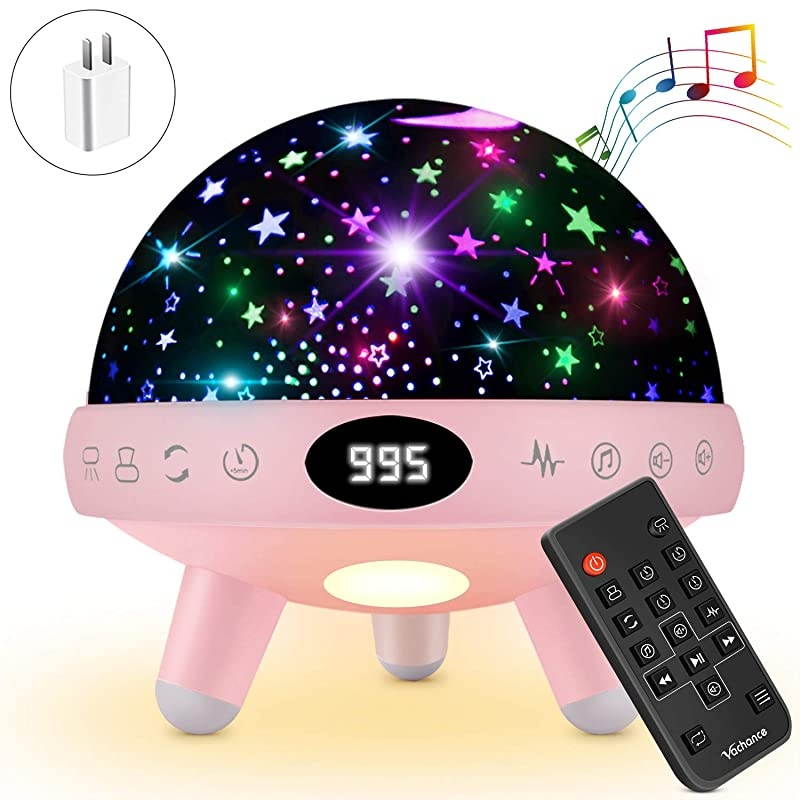 Light for Kids Girls Boys Baby Star Projector White Noise Sound Machine Sleep Soother Nursery Bedroom Children Bedside Lamp with Music Adapter Timer Remote Control