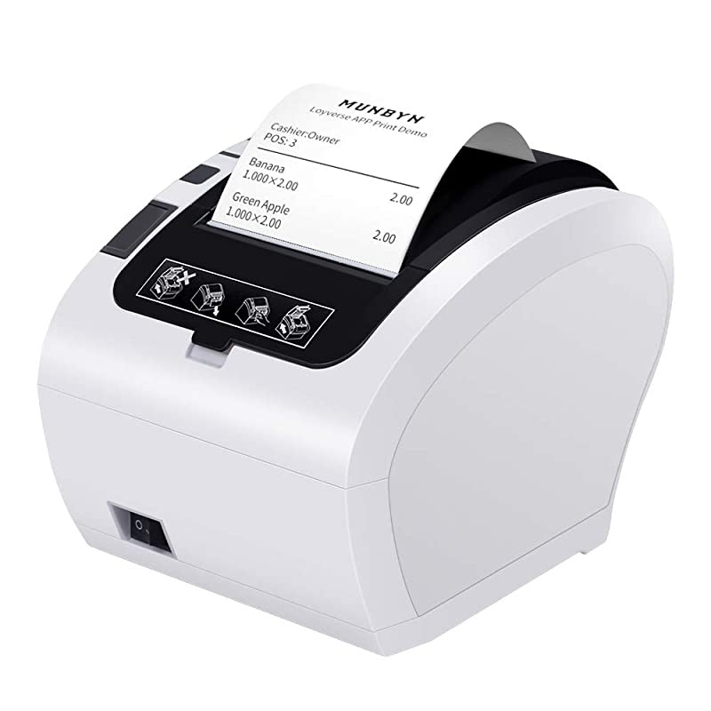 POS Printer Receipt Printer 80MM USB Network Thermal Receipt Printer P047 White Color Printer with Auto Cutter Ethernet LAN Port Support Cash Drawer ESCPOS