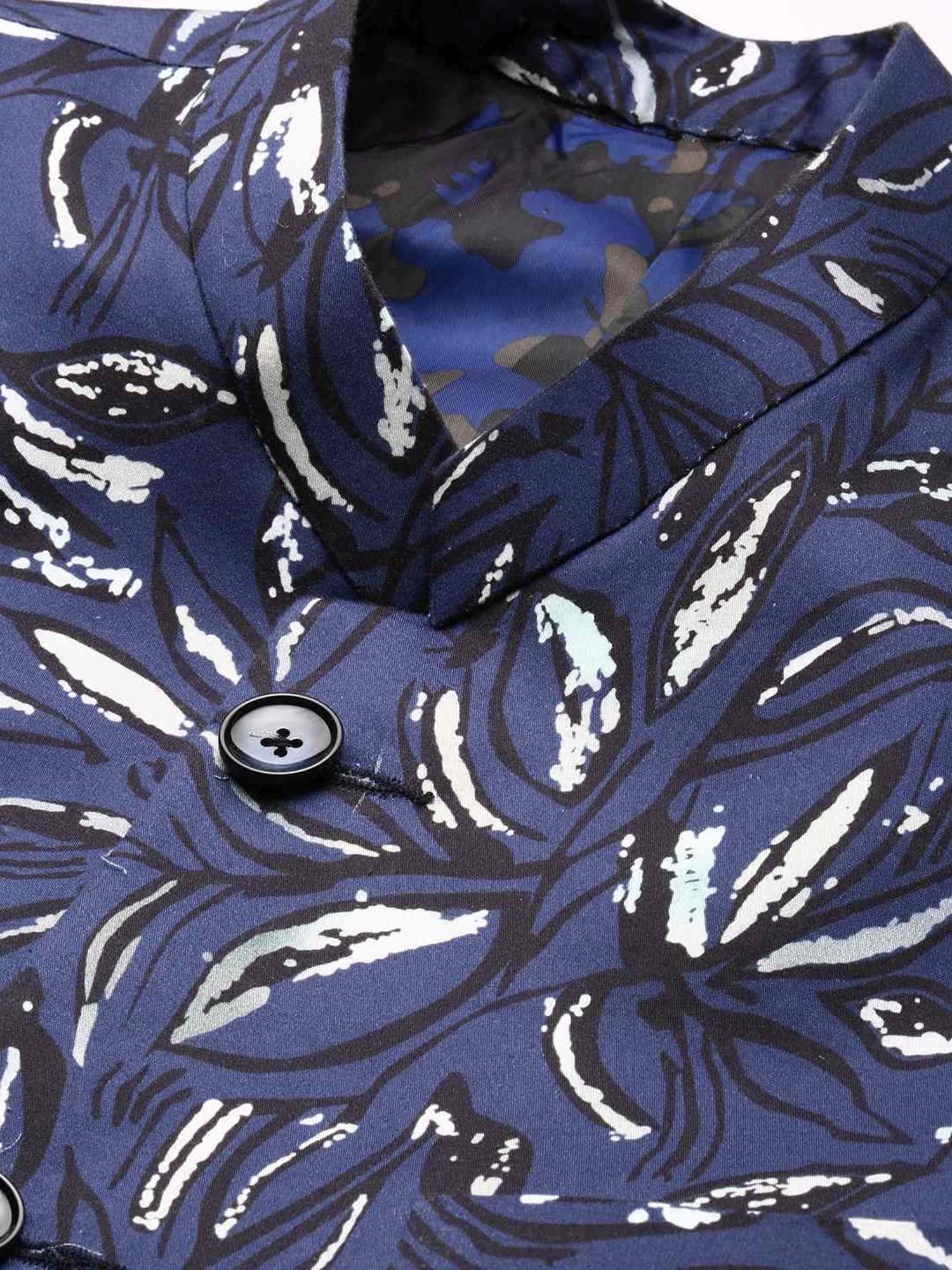 SHOWOFF Navy Blue Slim Fit Printed Blazer