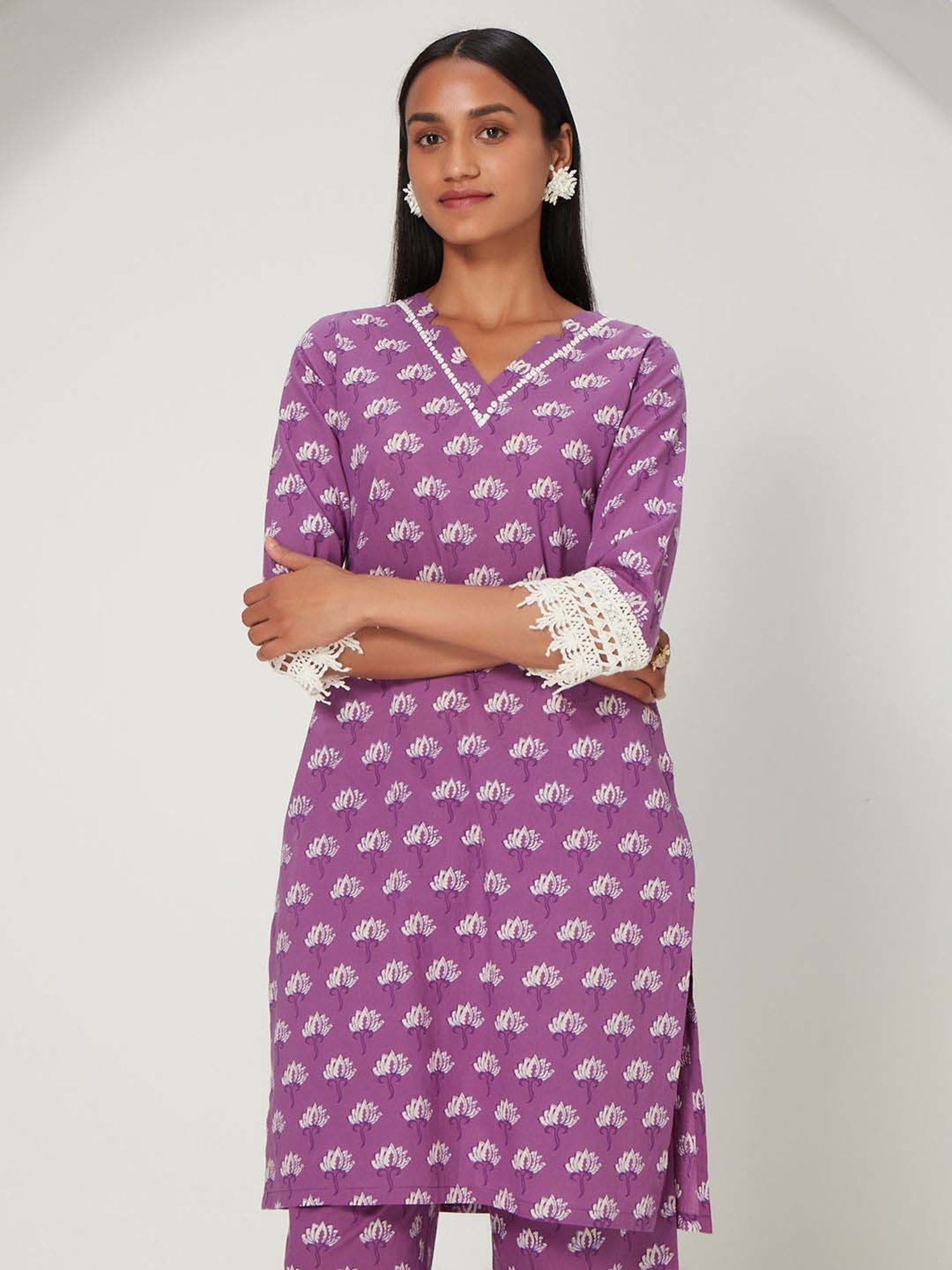 Fusion Beats Light Grey Embroidered A Line Kurta
