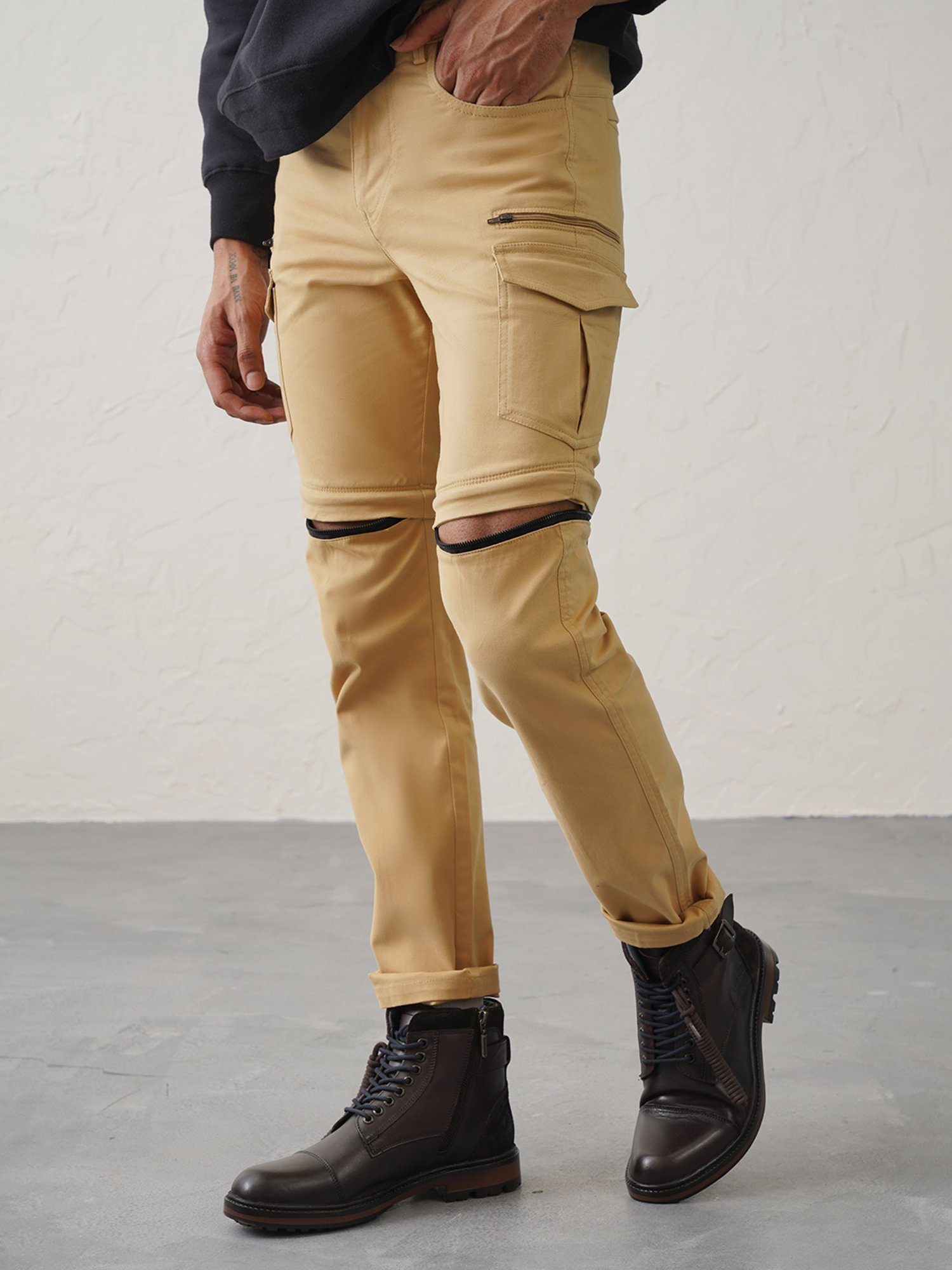 MinusOne Khaki Slim Fit Detachable Cargos