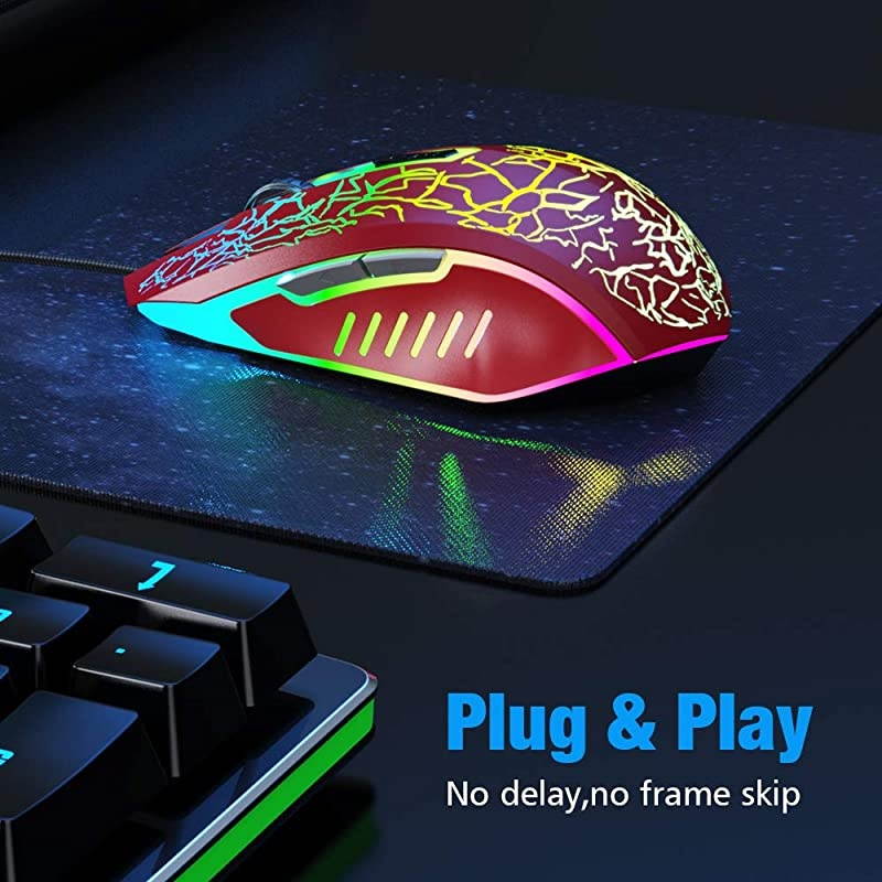 Wired Gaming Mouse, Ergonomic USB Optical Mouse Mice with Chroma RGB Backlit, 1200 to 3600 DPI for Laptop PC Computer Games & Work &ndash; Red