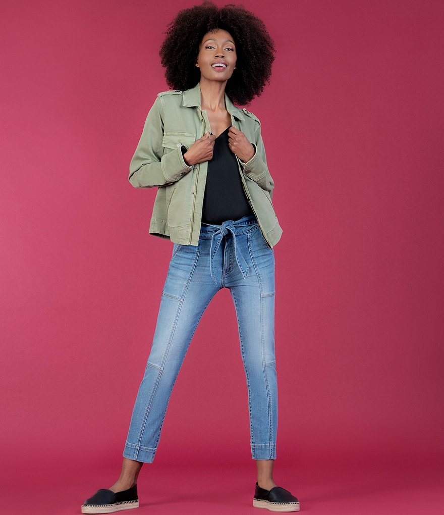 KUT from the KLOTH Reese High Rise Self Tie Belt Straight Leg Paneled Ankle Jeans