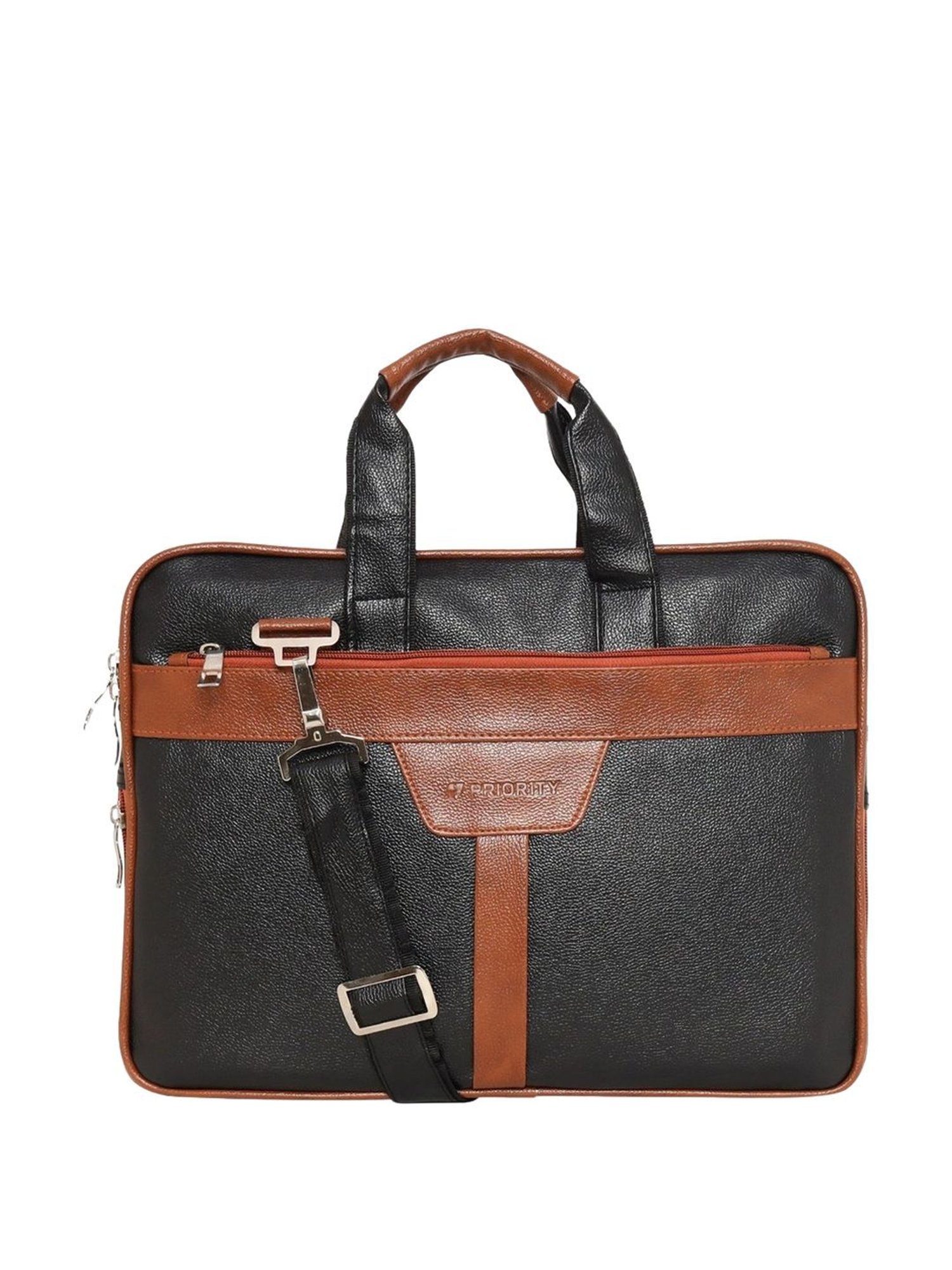 Priority Black & Tan Synthetic Large Messenger Bag