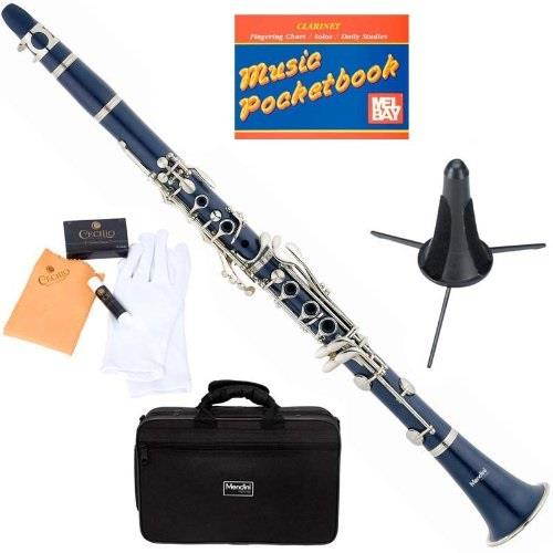mendini mctbl+sd+pb blue abs b flat clarinet with case, stand, pocketbook, mouthpiece, 10 reeds and more