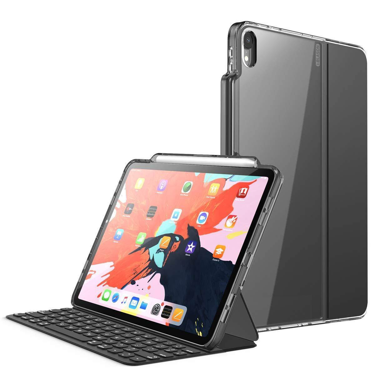 i-Blason Halo V2.0 Series Case Designed for iPad Pro 11 Inch Case 2018, [for use ONLY with Smart Keyboard; Compatible with Official Smart Cover] Hybrid Protective Case with Pencil Holder, Black, 11"