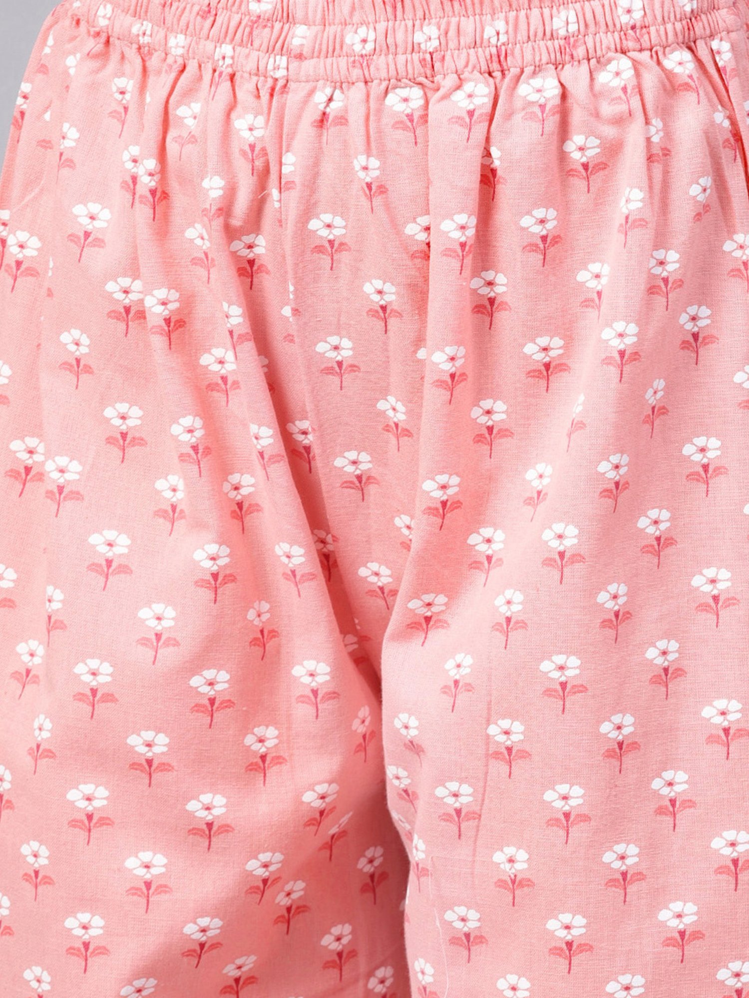 Ishin Baby Pink Cotton Floral Print Kurta Palazzo Set