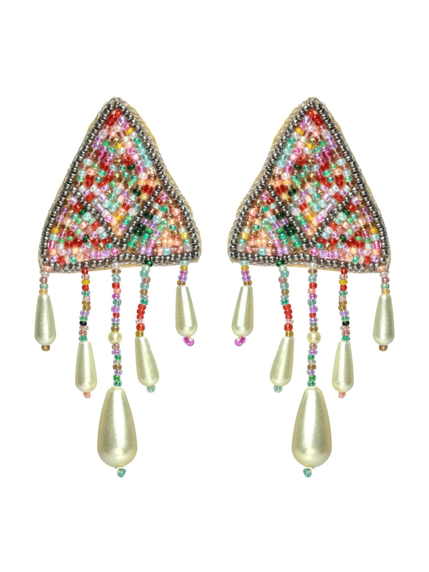 Aatmana Multi Pearl-Studded & Beaded Tasselled Choker Necklace & Earring Set