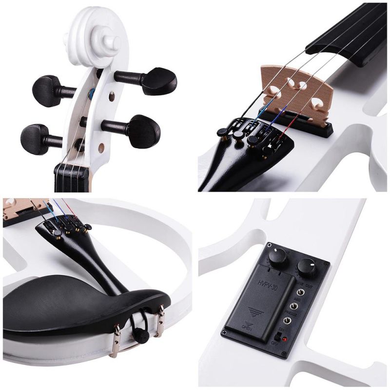 4/4 Electric Violin Full Size Wood Silent Fiddle Fittings Headphone White