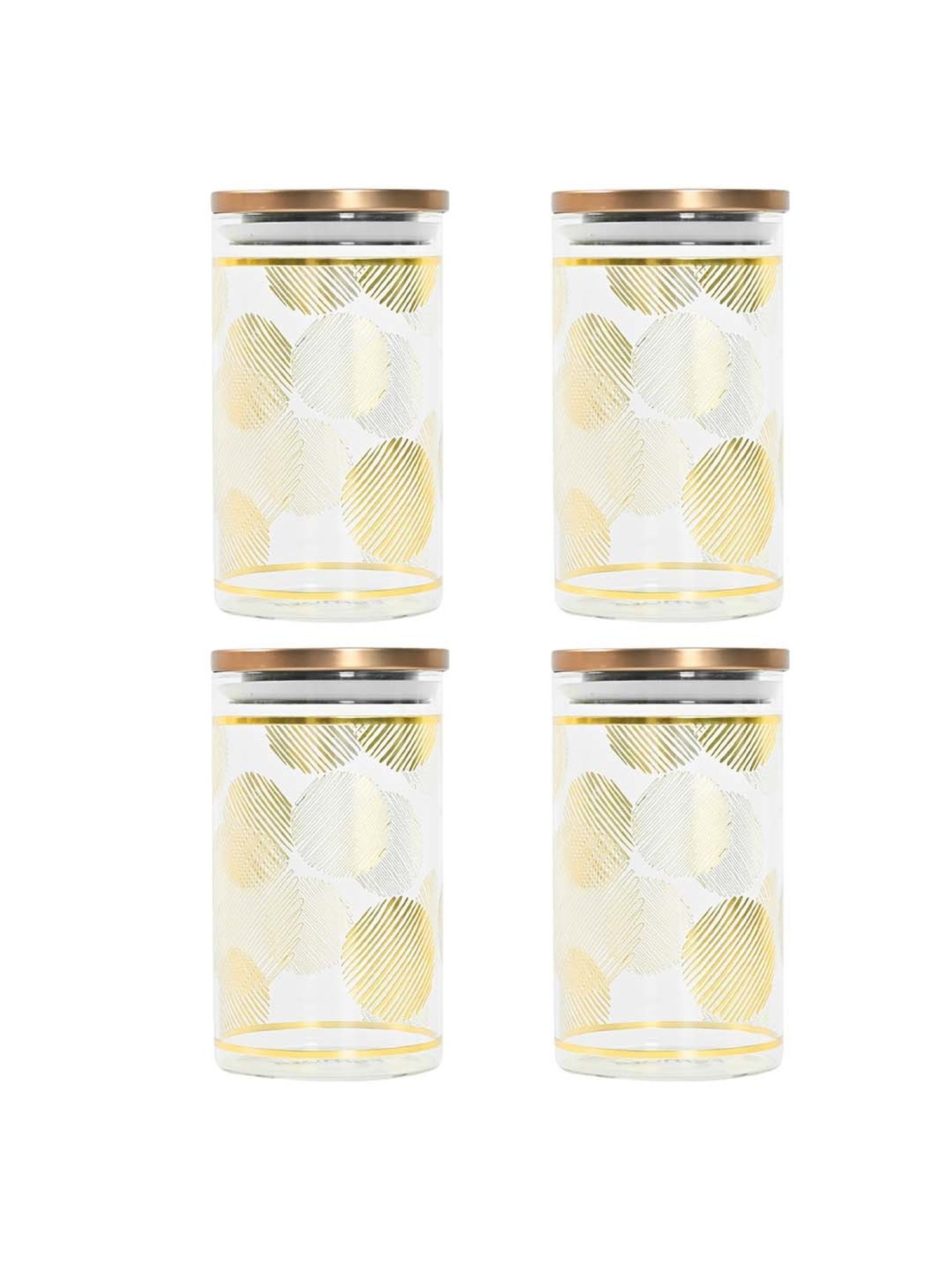 Femora Golden Borosilicate Glass Kitchen Storage Jar With Airtight Steel Lid (1.1 L) - Set of 4