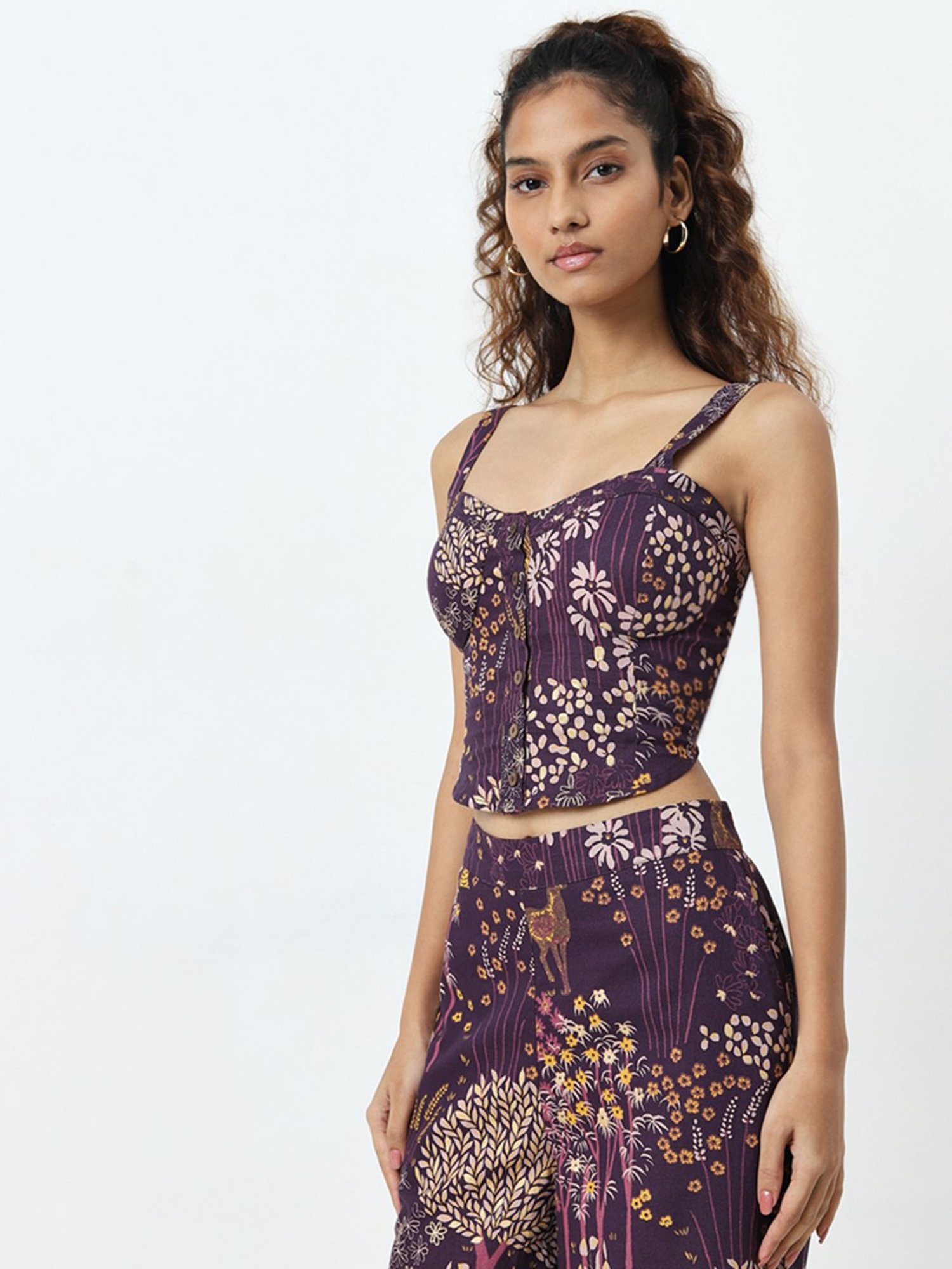 Bombay Paisley by Westside Purple Nature-Themed Corset-Style Cotton Top