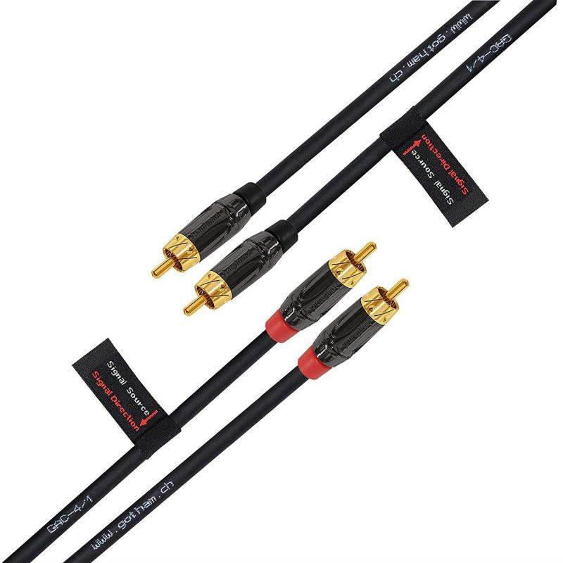 15 Foot RCA Cable Pair - Gotham GAC-4/1 (Black) Star-Quad Audio Interconnect Cable with Amphenol ACPL Black Chrome Body, Gold Plated RCA Connectors - Directional