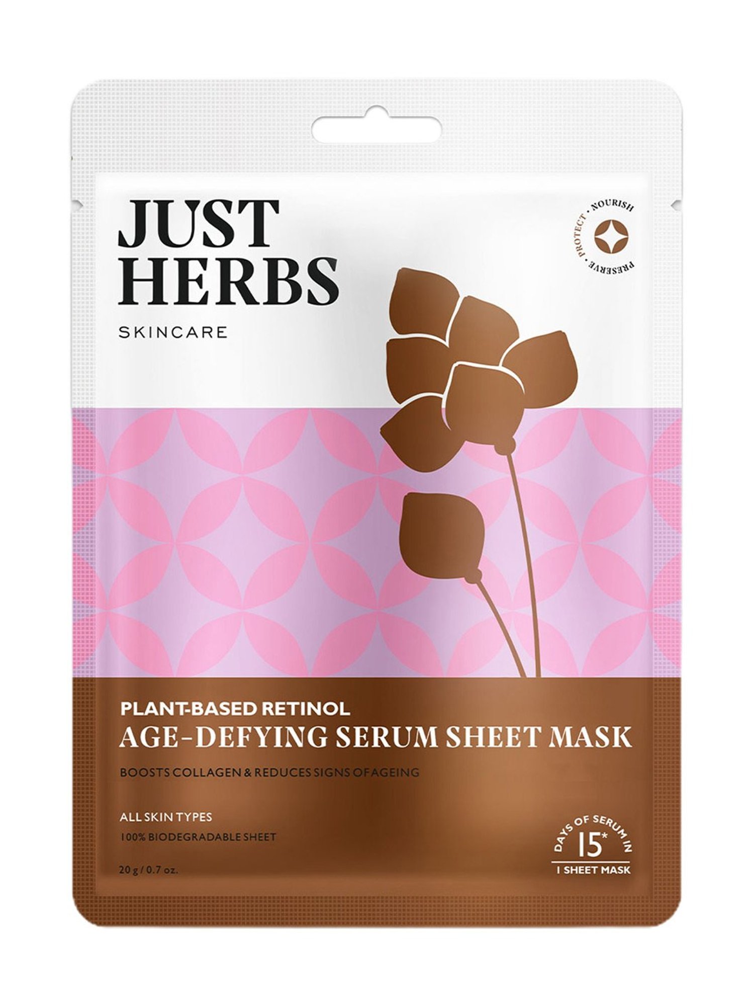 JUST HERBS Plant-Based Retinol Age-Defying Serum Sheet Mask