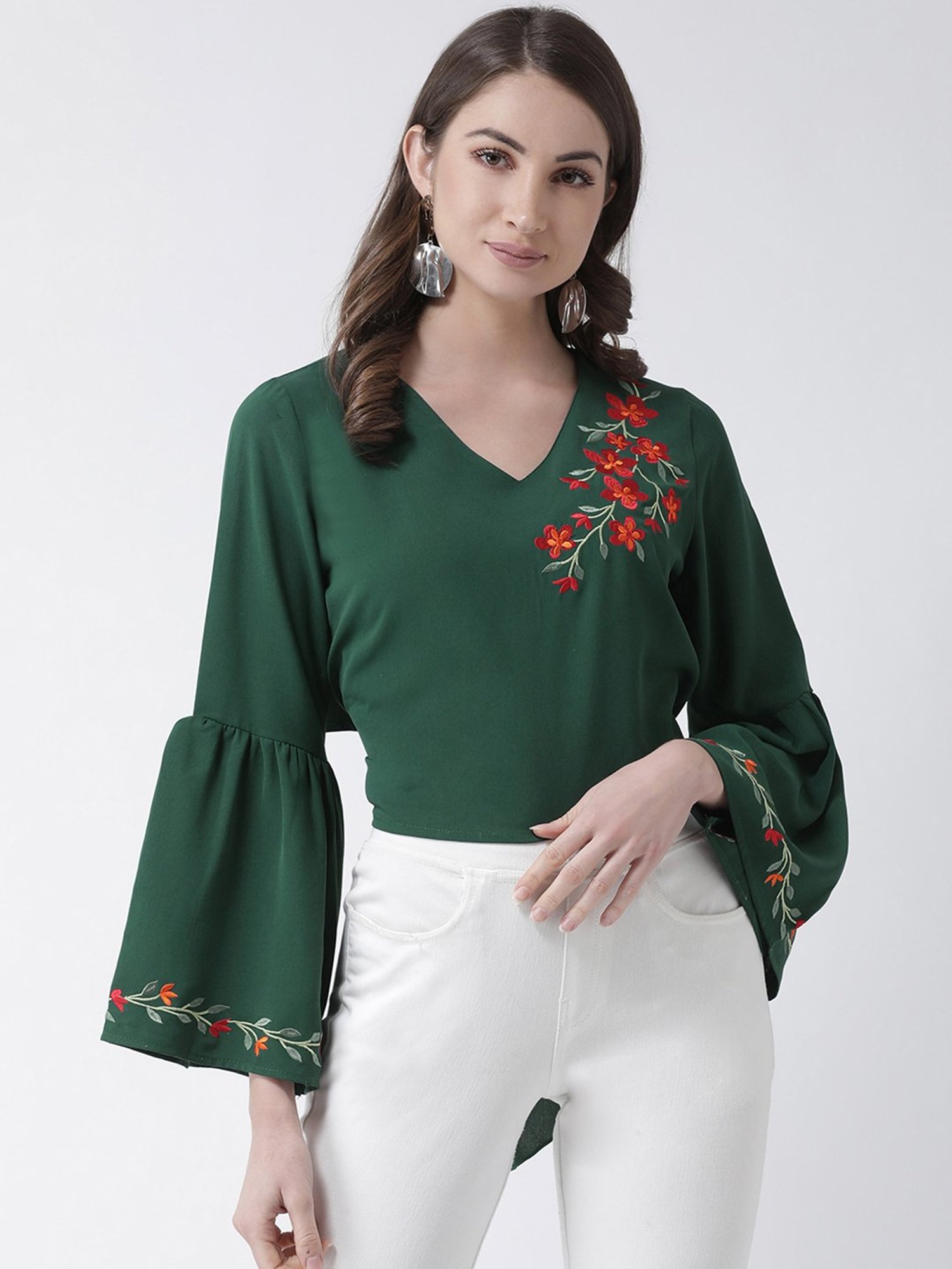KASSUALLY Green Embroidered Top