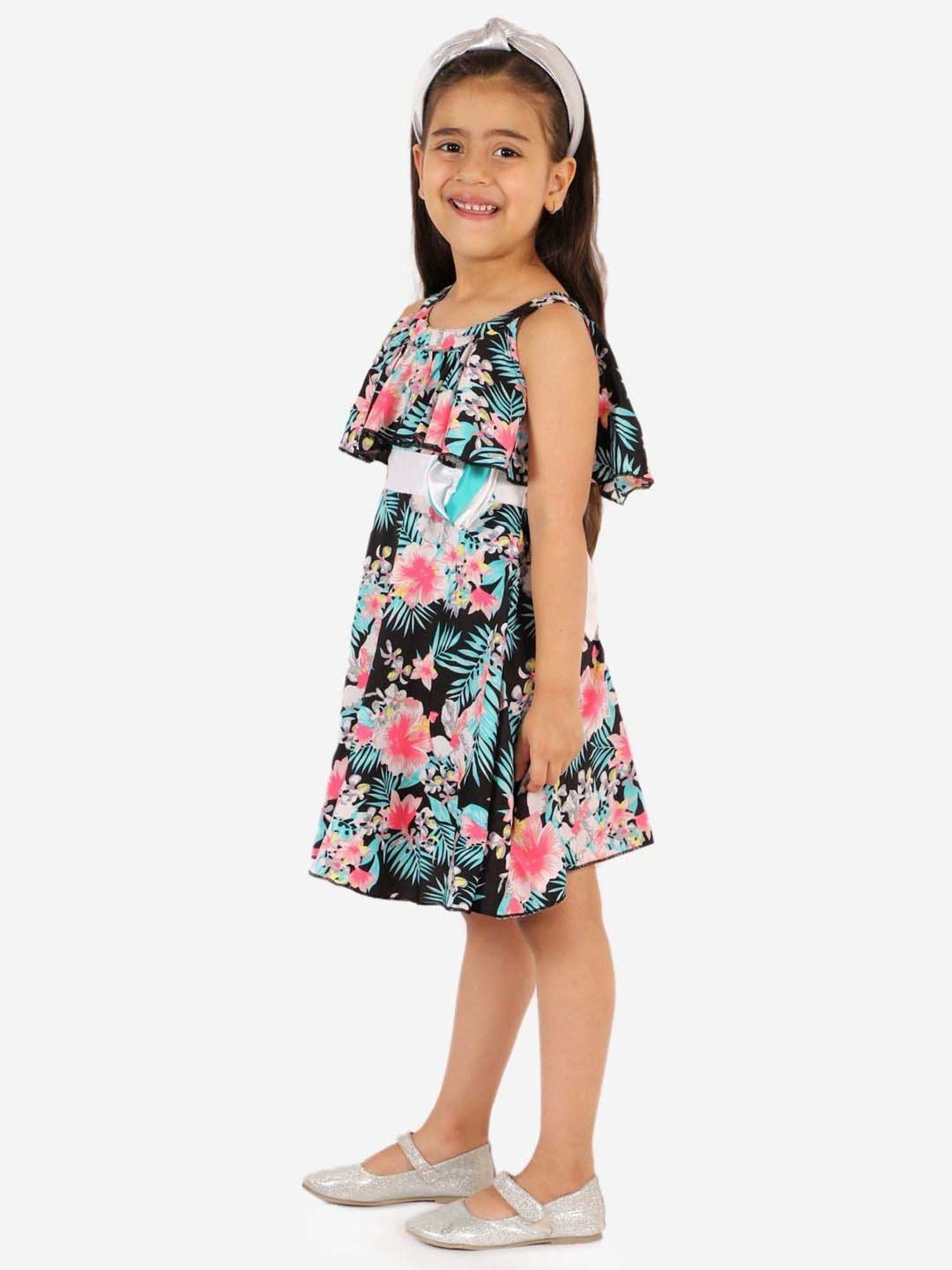 KidsDew Black & Pink Floral Print Dress