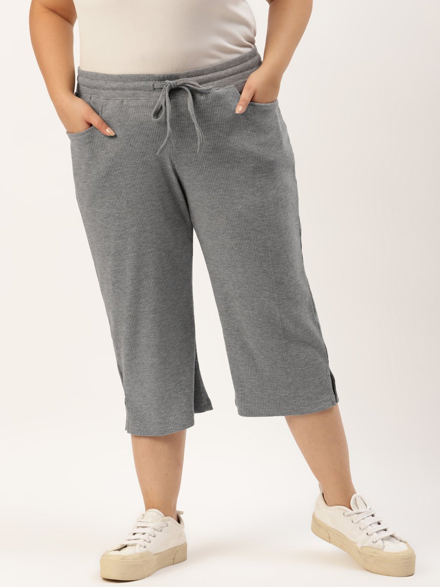 theRebelinme Anthra Grey Cotton High Rise Cropped Capris