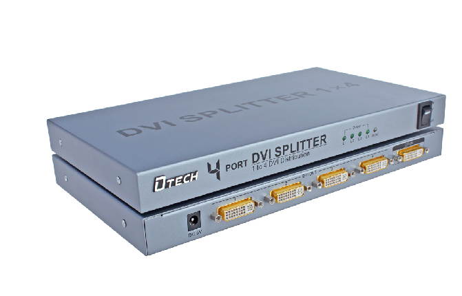 DTECH 4 Way DVI Video Splitter Box Distribution Amplifier 1 in 4 out Splits 1 Video Signal into Multi Monitors Supports Cascade Connection (DT-7024)