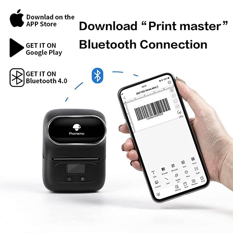 M110 Label Maker - Portable Bluetooth Thermal Label Maker Printer for Clothing, Jewelry, Retail, Mailing, Barcode, Compatible with Android & iOS System, with 1pack 40&times;30mm Label, Black