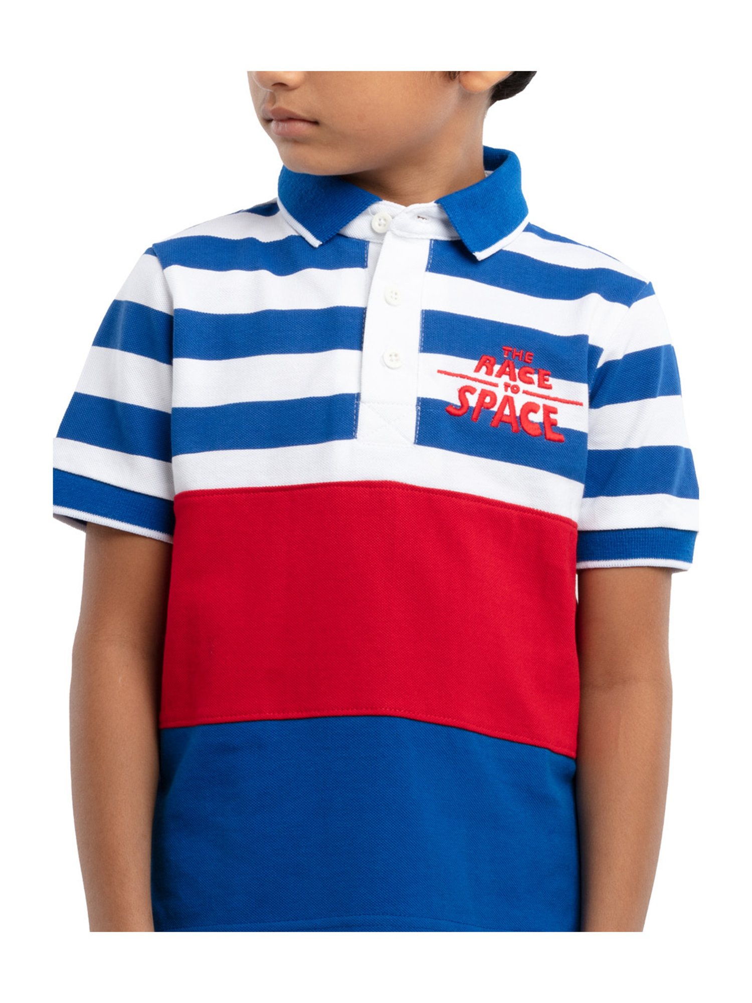 Under Fourteen Only Kids Blue & White Color Block Polo T-Shirt