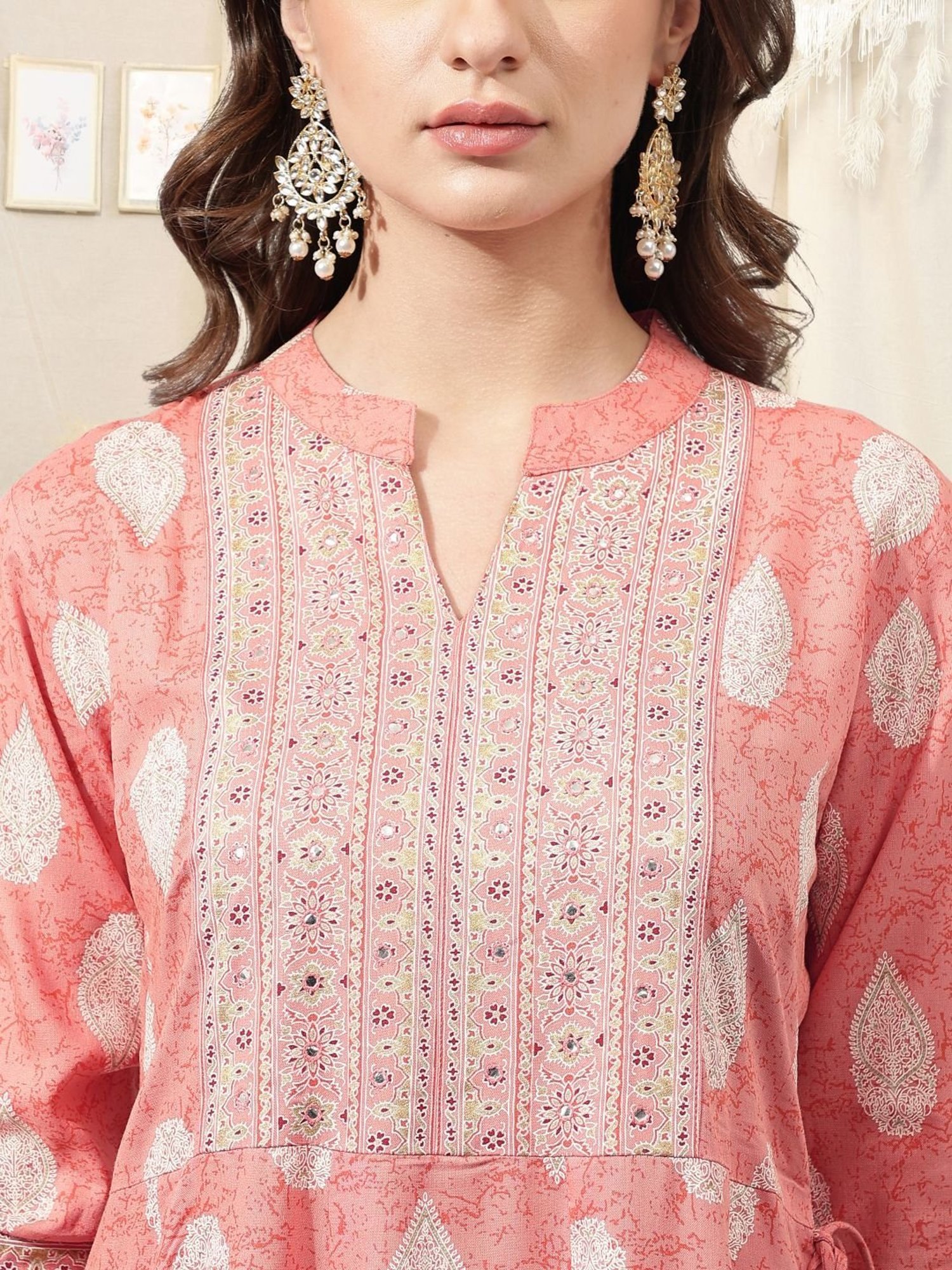 MIRCHI FASHION Coral Embroidered A-Line Dress