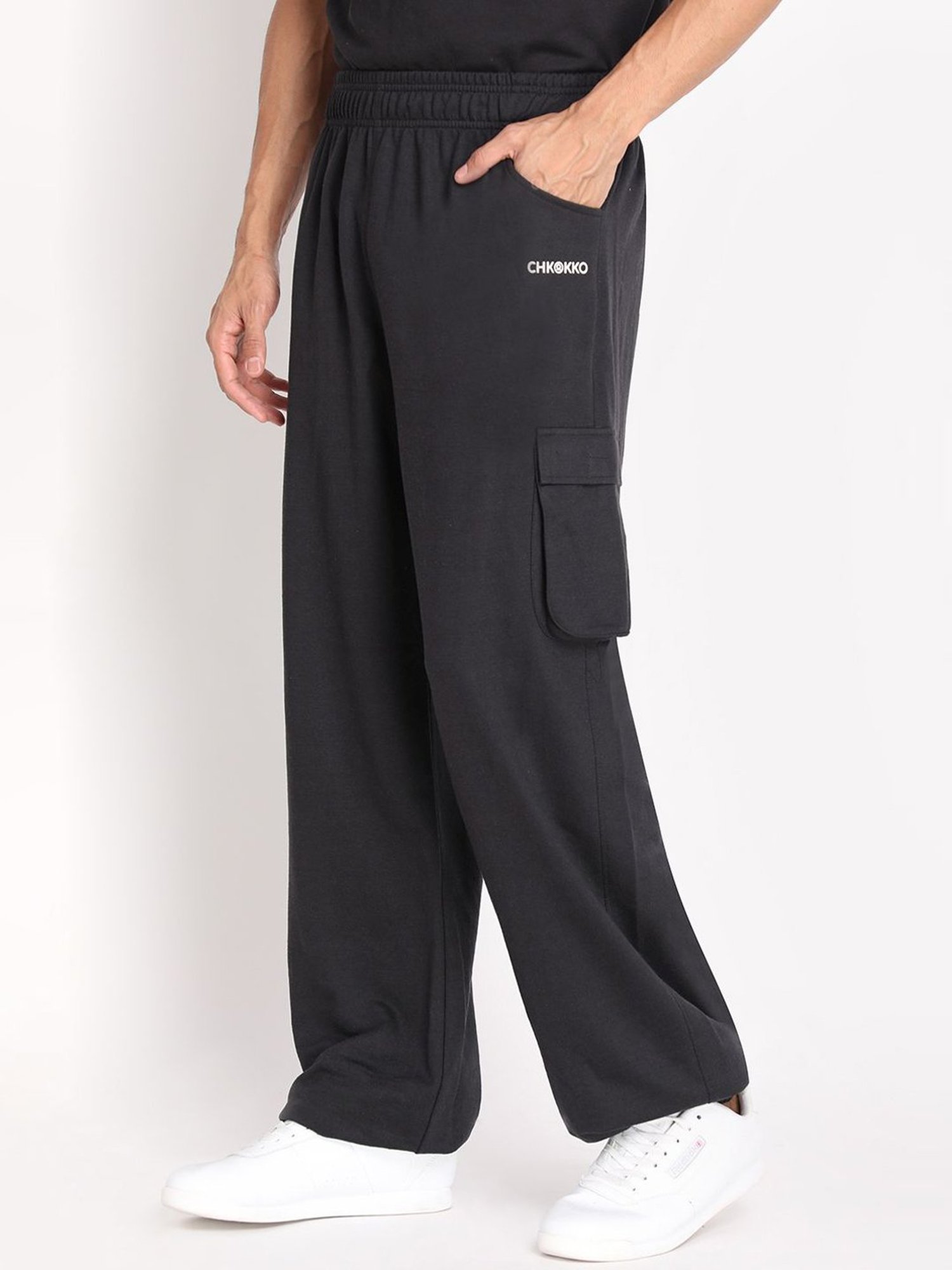 Chkokko Black Cotton Relaxed Fit Track Pants