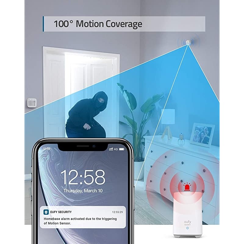 Security 5-Piece Home Alarm Kit, Home Security System, Keypad, Motion Sensor, 2 Entry Sensors, Home Alarm System, Control from The App, Links with Cam, Optional 24/7 Protection Service
