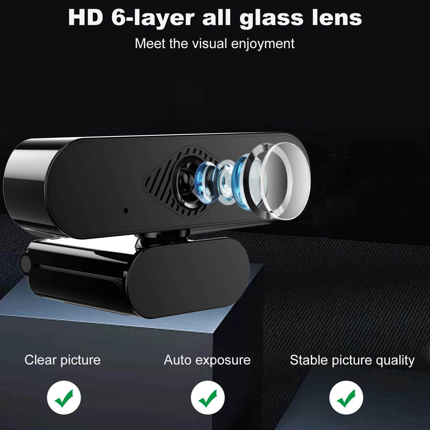 Webcam with Microphone, Automatic Focuse Full HD1080P Widescreen Webcam Lychee High Definition 1080P Camera for TV Desktop Laptop Video Calling & Recording Built-in Mic Computer Webcam Camera