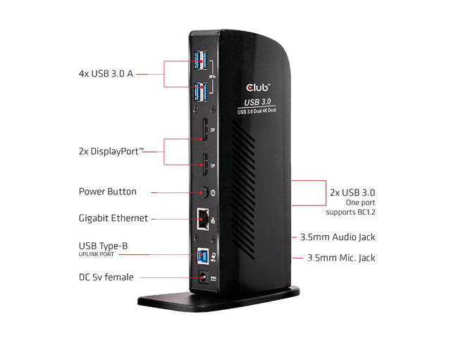 Club3D Black CSV-1460 USB 3.0 Dual Display 4K60Hz Docking Station