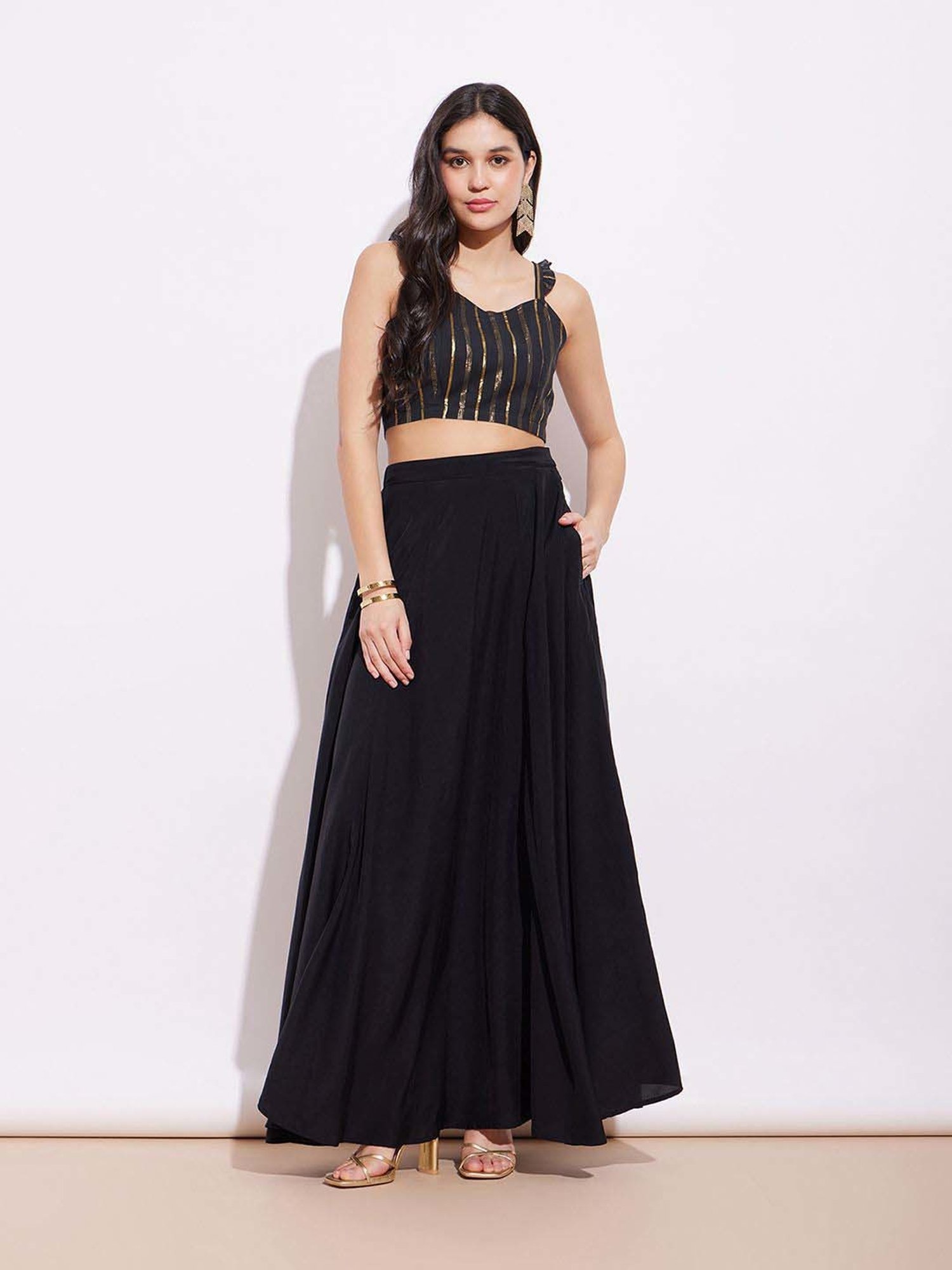 Pink Fort Black Cotton Striped Blouse