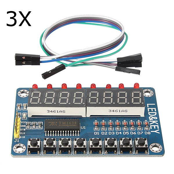 3Pcs TM1638 Chip Key Display Module 8 Bits Digital LED Tube For AVR Arduino